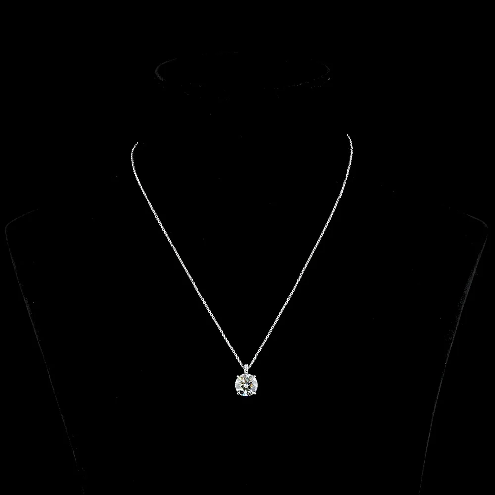 14K White Gold Round Brilliant Cut Lab Diamond Pendant with Accent Stones - 3.20 Carats Total Diamond Weight - Covaloro Fine Jewelry