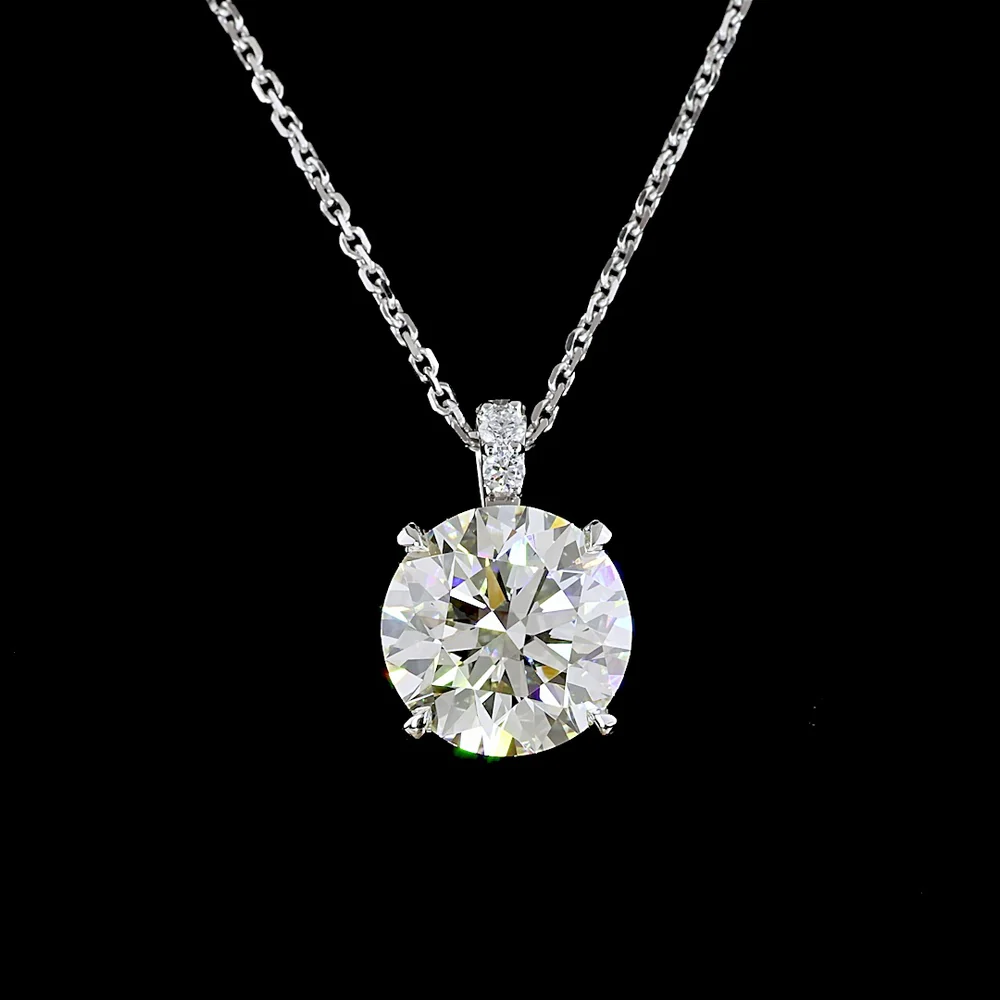 14K White Gold Round Brilliant Cut Lab Diamond Pendant with Accent Stones - 3.20 Carats Total Diamond Weight - Covaloro Fine Jewelry - Image 2