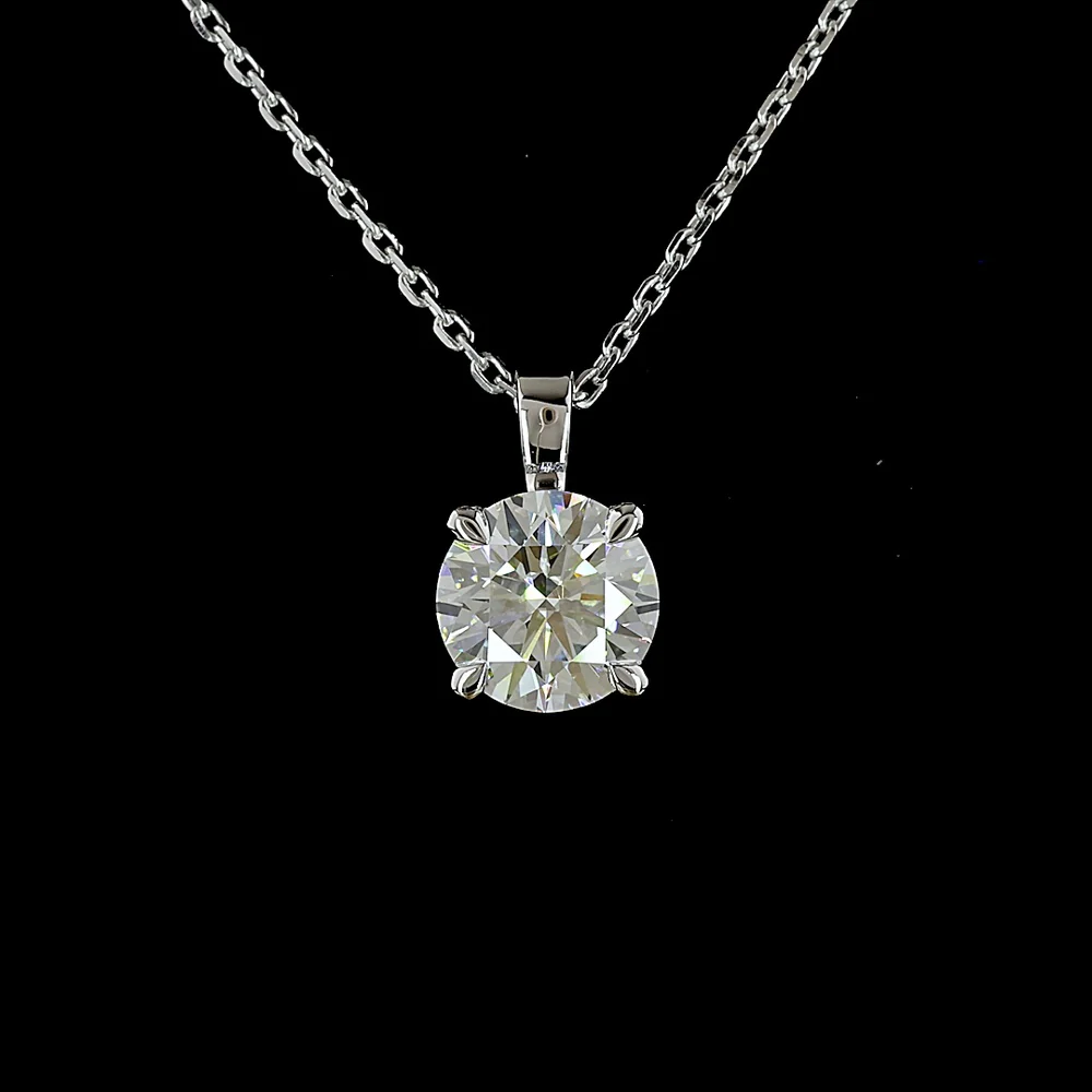 14K White Gold Round Brilliant Cut Lab Diamond Solitaire Pendant - 1.02 Carats Total Diamond Weight D VVS2 - Covaloro Fine Jewelry - Image 2