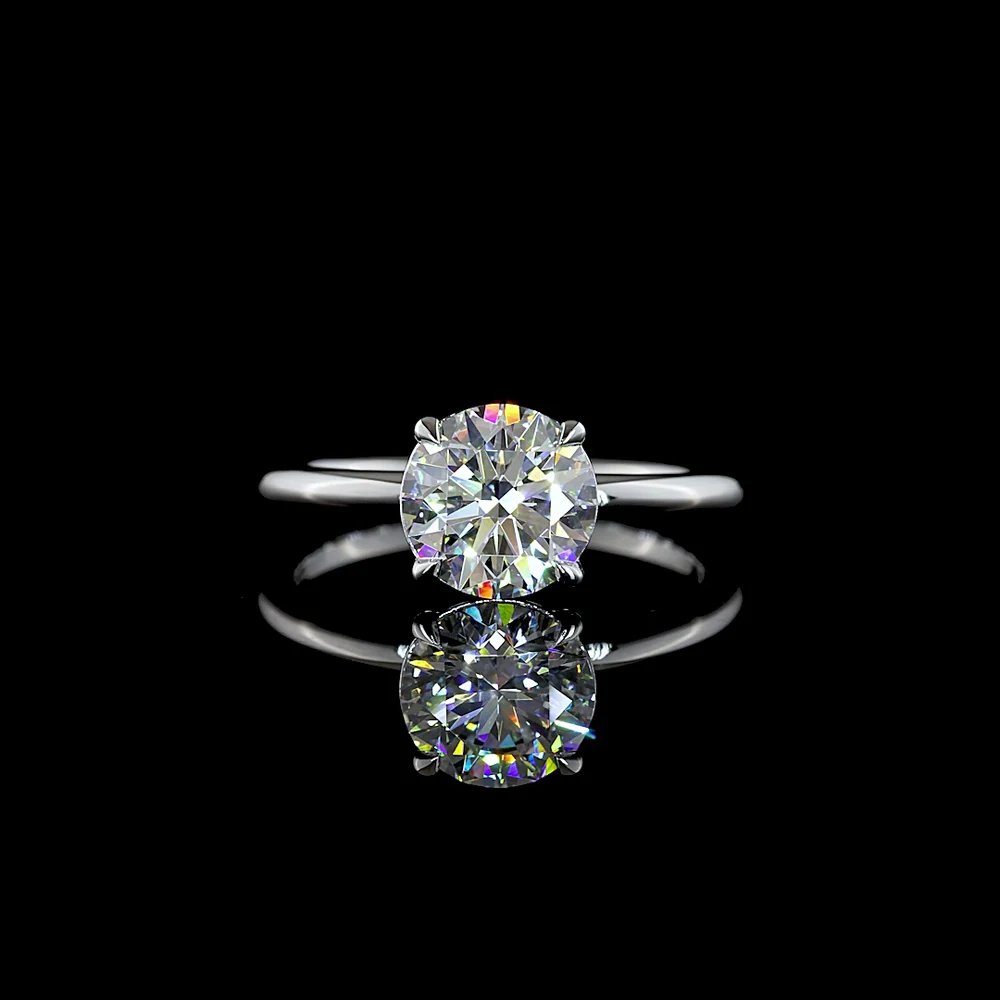 14K White Gold Round Brilliant Cut Lab Diamond Solitaire Ring - 1.76 Carat Total Diamond Weight - D VVS2 IGI Certified - Covaloro Fine Jewelry