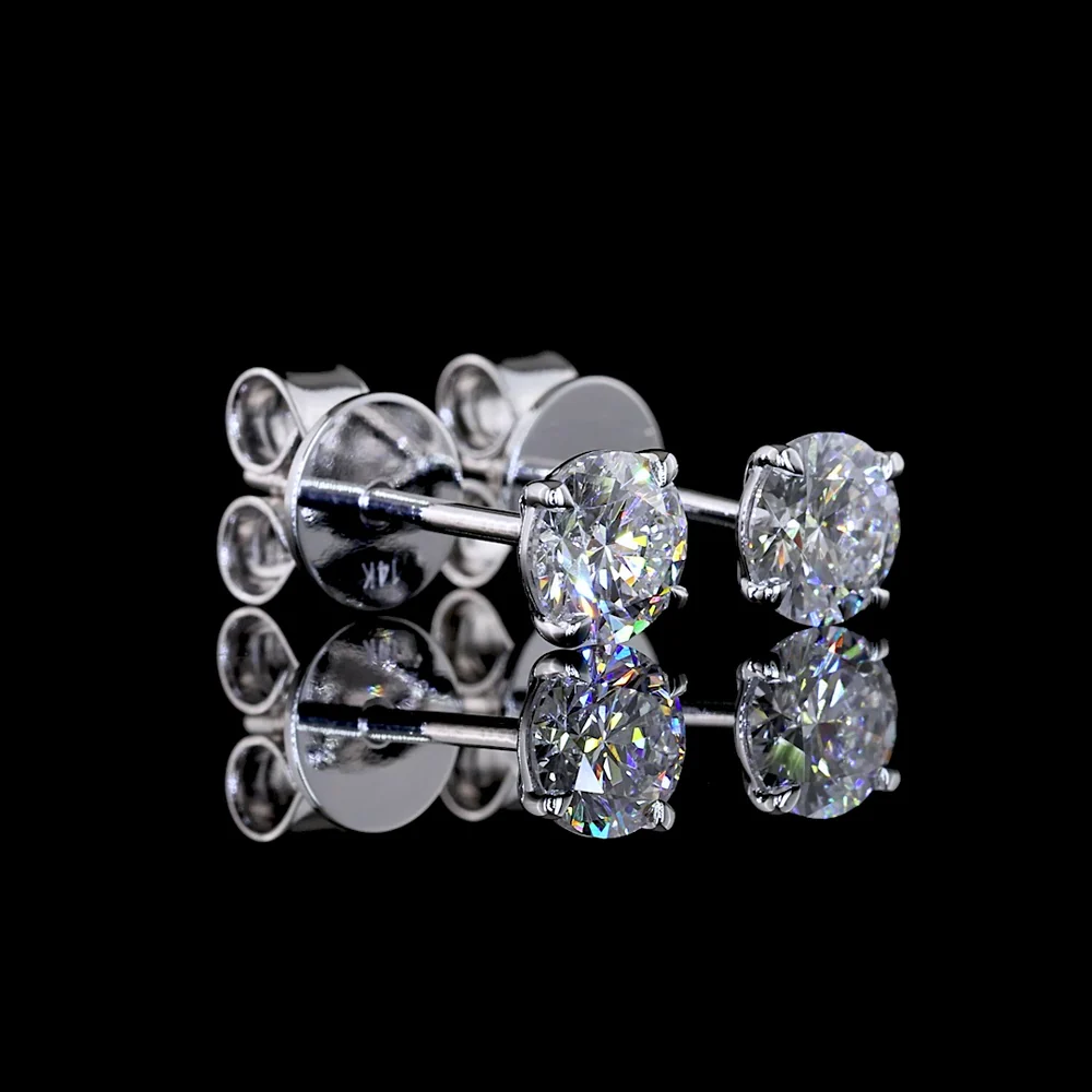 14K White Gold Round Brilliant Cut Lab Diamond Stud Earrings - 0.72 Carat Total Weight (E-F Color, VS2 Clarity, 4-Prong Setting) - Covaloro Fine Jewelry