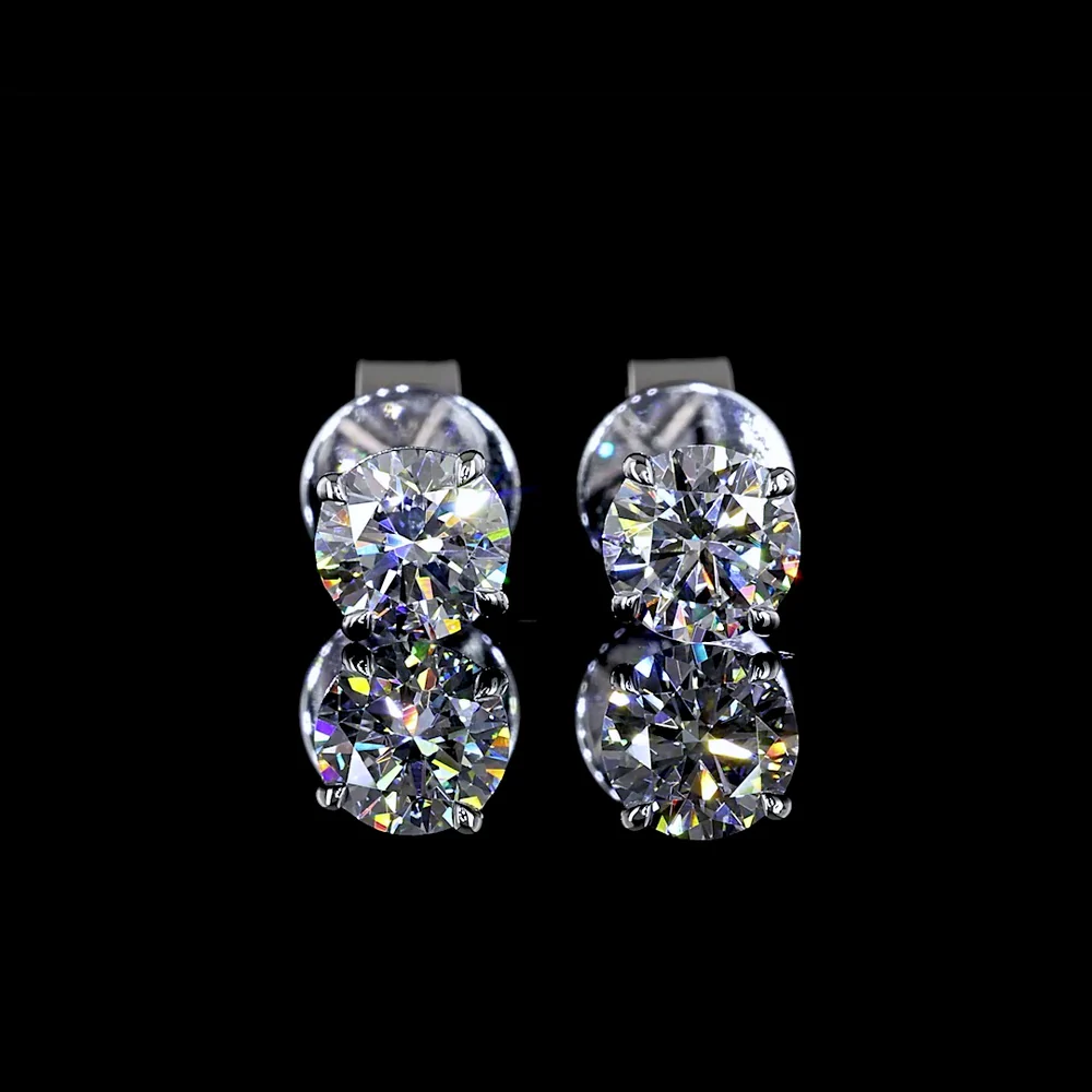 14K White Gold Round Brilliant Cut Lab Diamond Stud Earrings - 0.72 Carat Total Weight (E-F Color, VS2 Clarity, 4-Prong Setting) - Covaloro Fine Jewelry - Image 2