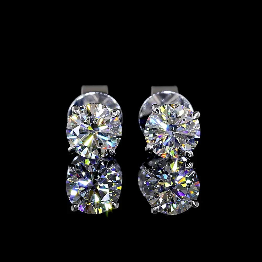 14K White Gold Round Brilliant Cut Lab Diamond Stud Earrings - 1.06 Carat Total Weight (E-F Color, VS1 Clarity) - Covaloro Fine Jewelry - Image 2