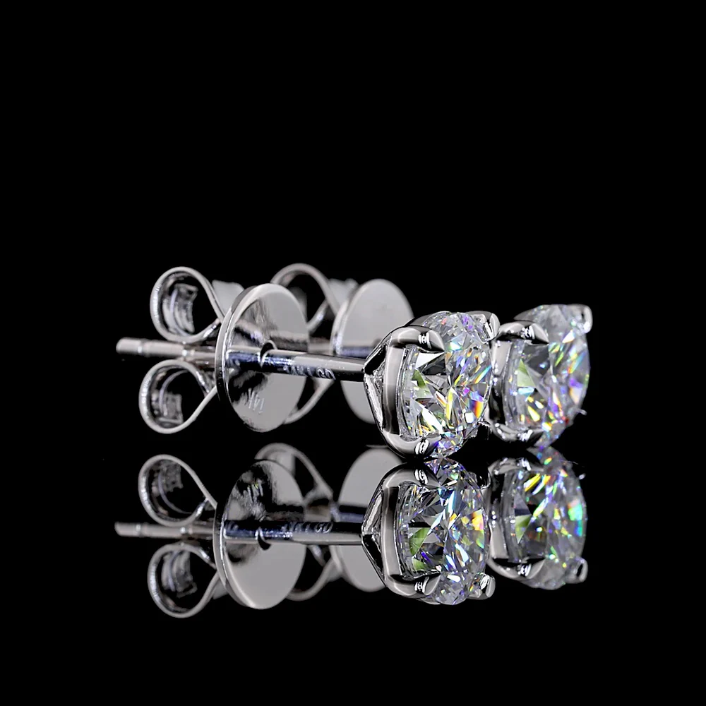14K White Gold Round Brilliant Cut Lab Diamond Stud Earrings - 1.10 Carat Total Weight (E-F Color, VS2 Clarity) - Covaloro Fine Jewelry
