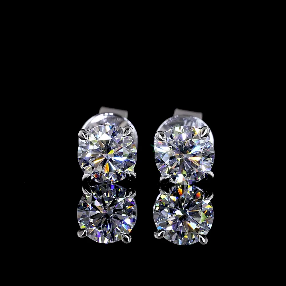 14K White Gold Round Brilliant Cut Lab Diamond Stud Earrings - 1.10 Carat Total Weight (E-F Color, VS2 Clarity) - Covaloro Fine Jewelry - Image 2