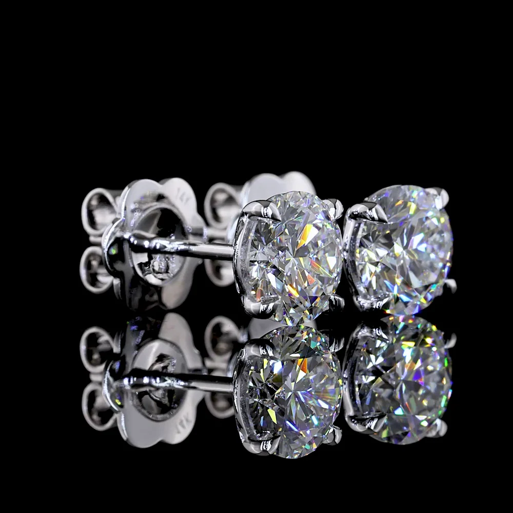 14K White Gold Round Brilliant Cut Lab Diamond Stud Earrings - 2.00 Carat Total Weight (E-F Color, VS1 Clarity) - Covaloro Fine Jewelry