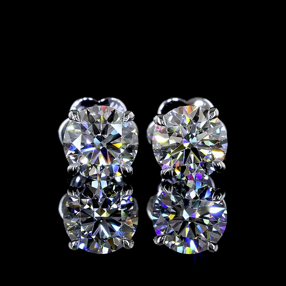 14K White Gold Round Brilliant Cut Lab Diamond Stud Earrings - 2.00 Carat Total Weight (E-F Color, VS1 Clarity) - Covaloro Fine Jewelry - Image 2
