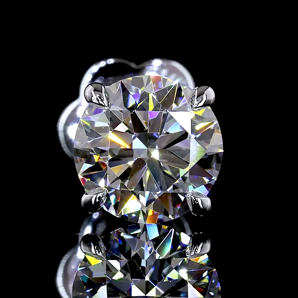 14K White Gold Round Brilliant Cut Lab Diamond Stud Earrings - 2.00 Carat Total Weight (E-F Color, VS1 Clarity) - Covaloro Fine Jewelry - Image 3