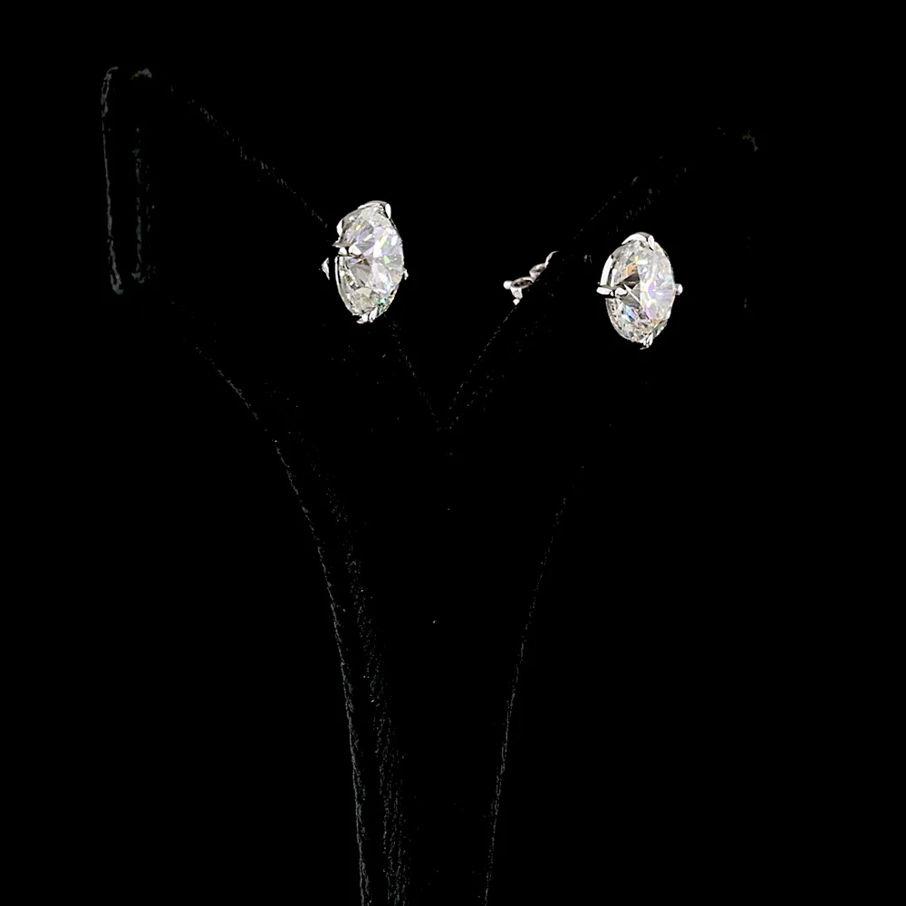 14K White Gold Round Brilliant Cut Lab Diamond Stud Earrings - 2.48 Carat Total Weight (E-F Color, VS1 Clarity, Four Prong Setting) - Covaloro Fine Jewelry - Image 3