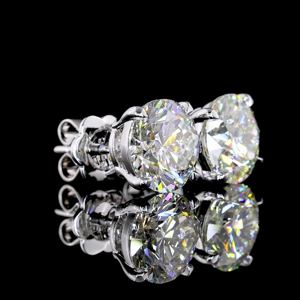 14K White Gold Round Brilliant Cut Lab Diamond Stud Earrings - 5.43 Carat Total Weight, IGI Certified VS1 Clarity - Covaloro Fine Jewelry