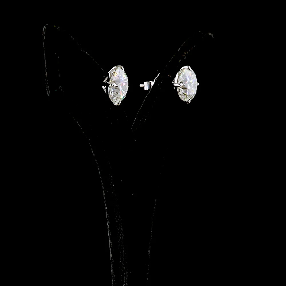 14K White Gold Round Brilliant Cut Lab Diamond Stud Earrings - 6.52 Carat Total Weight (E-F Color, VS1 Clarity) with Four Prong Setting - Covaloro Fine Jewelry - Image 3