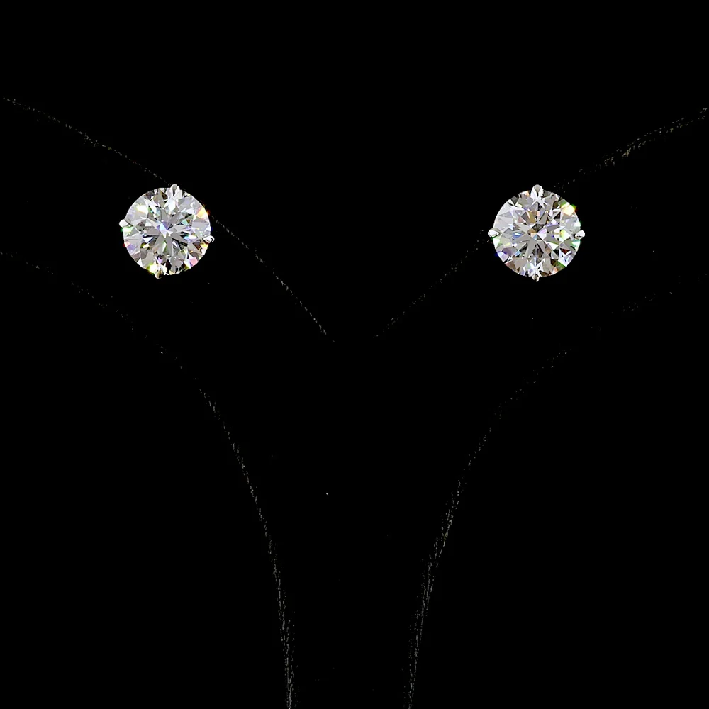 14K White Gold Round Brilliant Cut Lab Diamond Stud Earrings - 7.57 Carat Total Diamond Weight (F VS1) - Covaloro Fine Jewelry