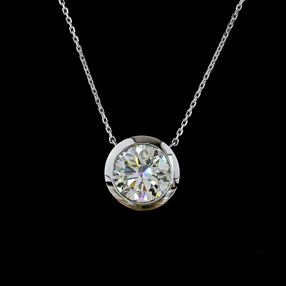 14K White Gold Round Brilliant Cut Lab-Grown Diamond Solitaire Pendant with Bezel Setting - 4.08 Carat Total Weight, E-F Color, VVS2 Clarity, IGI Certified - Covaloro Fine Jewelry - Image 2
