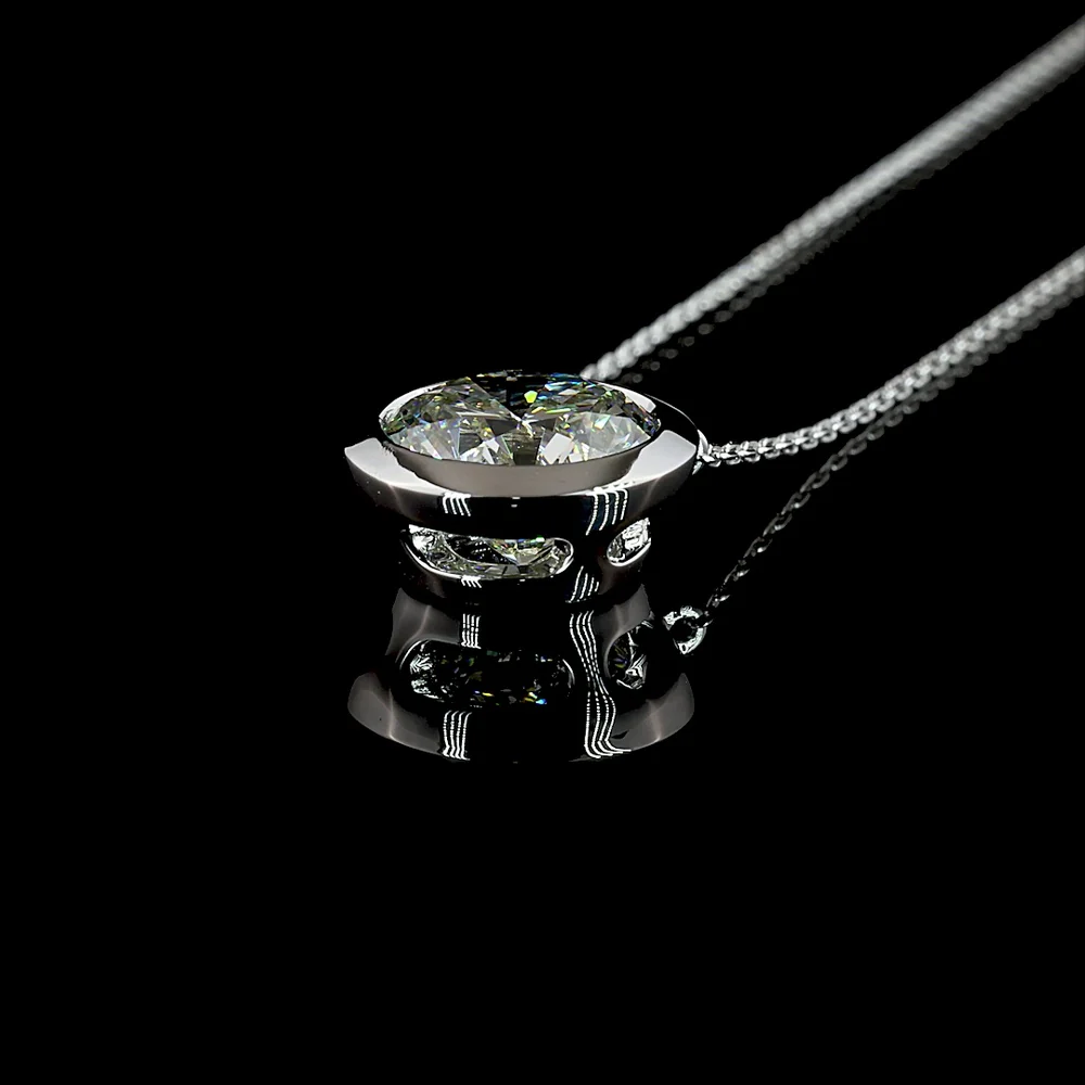 14K White Gold Round Brilliant Cut Lab-Grown Diamond Solitaire Pendant with Bezel Setting - 4.08 Carat Total Weight, E-F Color, VVS2 Clarity, IGI Certified - Covaloro Fine Jewelry - Image 4