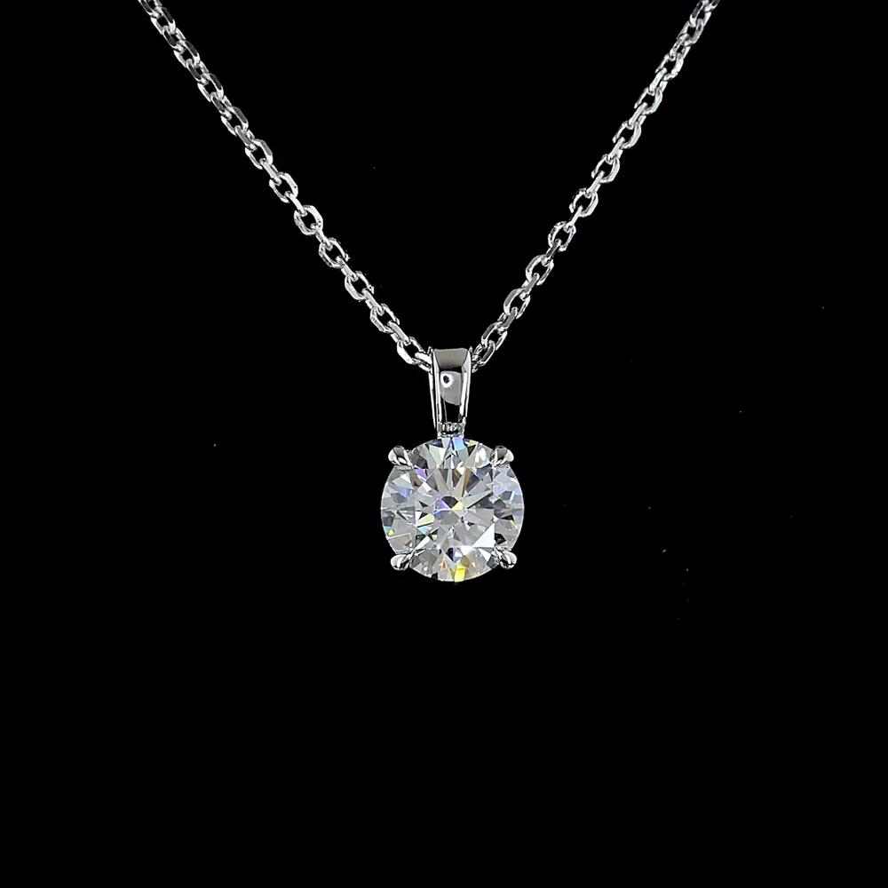 14K White Gold Round Brilliant Cut Solitaire Pendant with 0.73 Carat Lab Grown Diamond, E Color VS Clarity - Covaloro Fine Jewelry - Image 2
