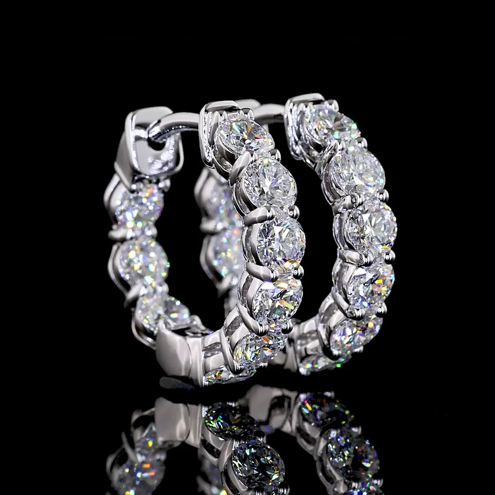 14K White Gold Round Brilliant Huggie Earrings with Prong-Set Lab Diamonds - 1.58 Carats Total Diamond Weight - Covaloro Fine Jewelry
