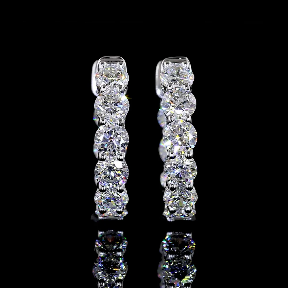 14K White Gold Round Brilliant Huggie Earrings with Prong-Set Lab Diamonds - 1.58 Carats Total Diamond Weight - Covaloro Fine Jewelry - Image 2