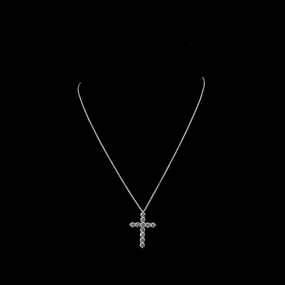 14K White Gold Round Brilliant Lab Diamond Cross Pendant - 1.96 Carat Total Weight with E-F Color VS Clarity - Covaloro Fine Jewelry