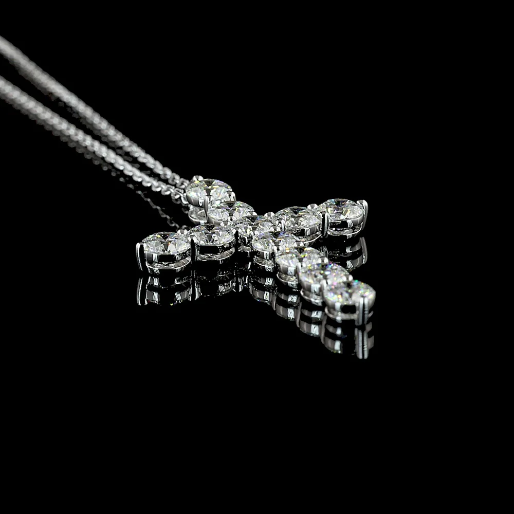 14K White Gold Round Brilliant Lab Diamond Cross Pendant - 1.96 Carat Total Weight with E-F Color VS Clarity - Covaloro Fine Jewelry - Image 3