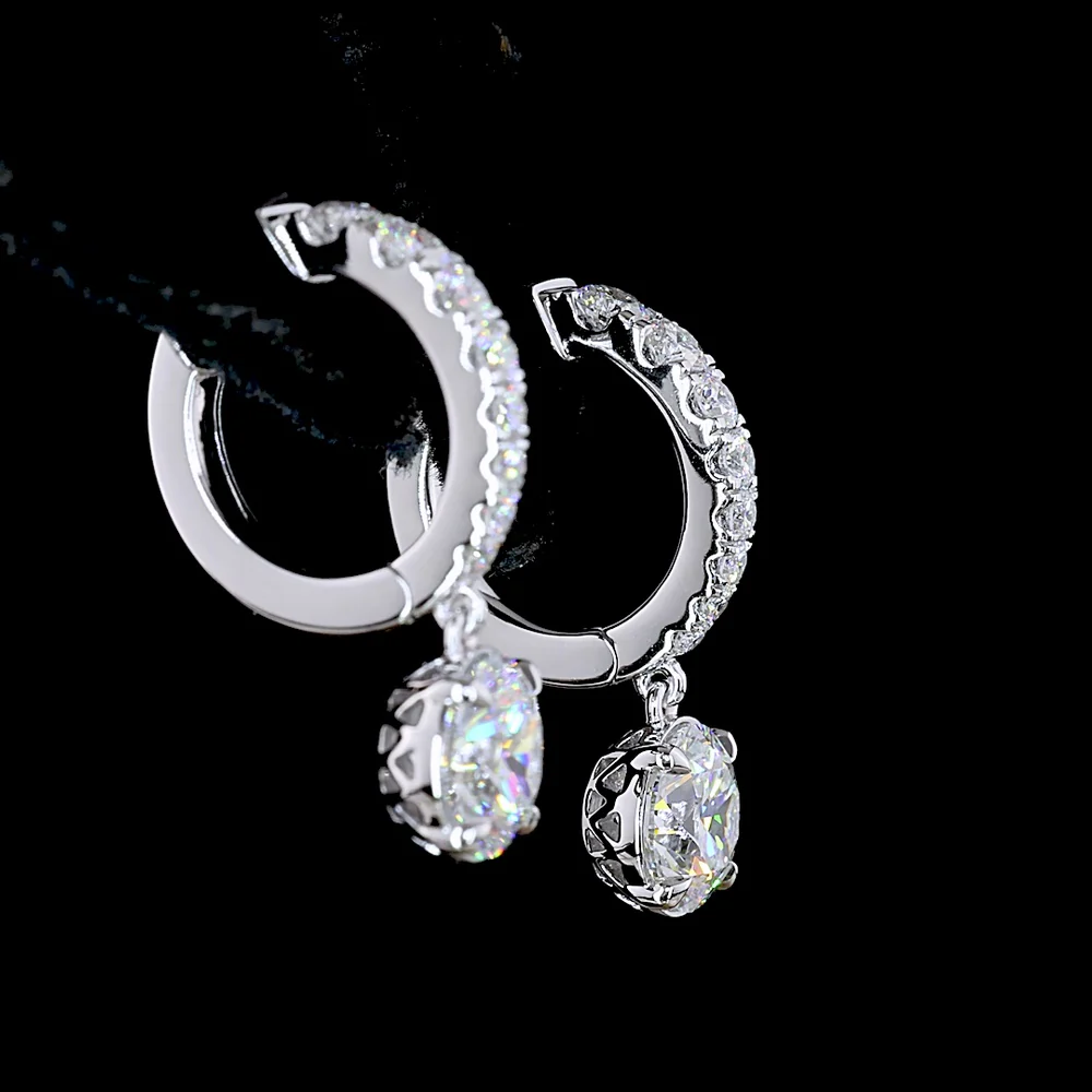 14K White Gold Round Brilliant Lab Diamond Drop Earrings with Hinged Bars - 2.53 Carats Total Diamond Weight - Covaloro Fine Jewelry - Image 4
