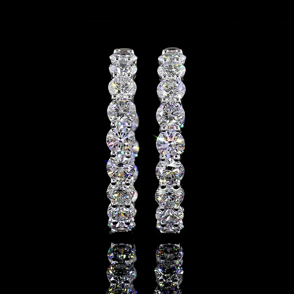 14K White Gold Round Brilliant Lab Diamond Huggie Earrings - 4.87 Carats Total Diamond Weight with 28 Stones in Prong Setting (E-F Color, VS Clarity) - Covaloro Fine Jewelry - Image 2
