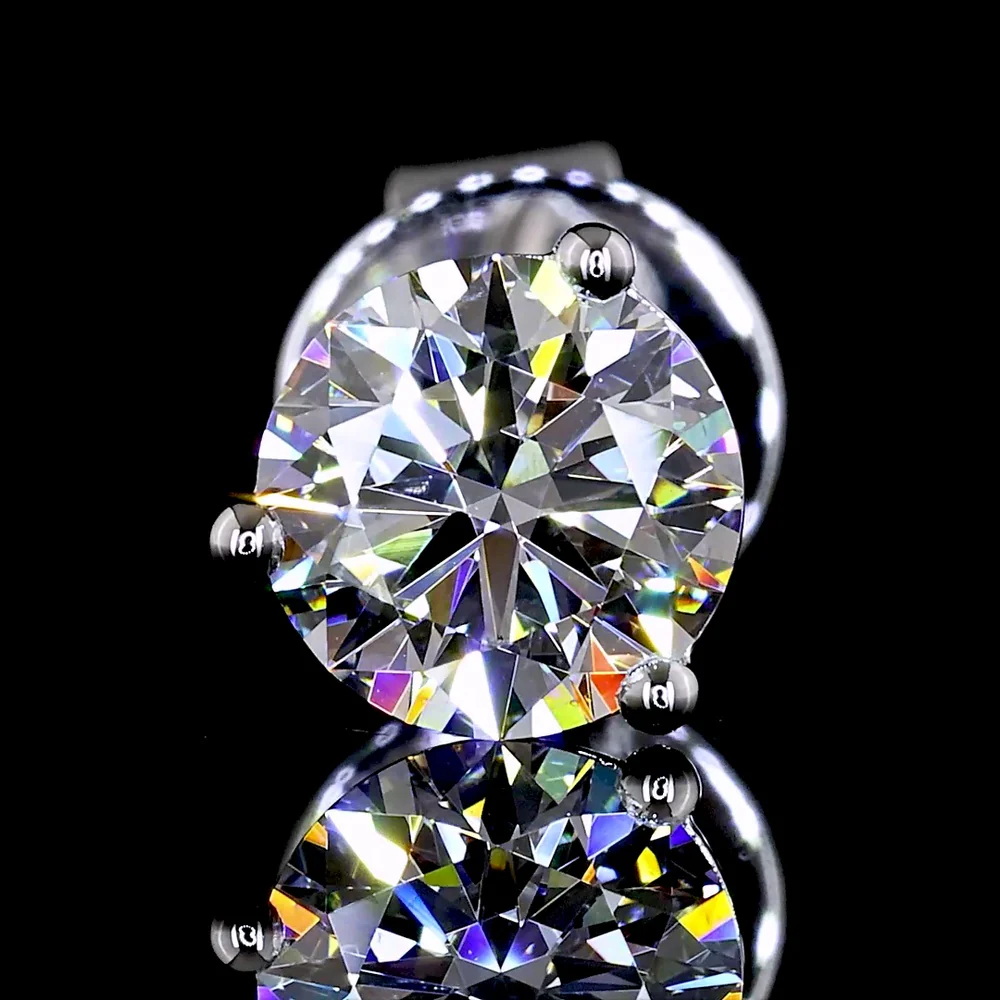 14K White Gold Round Brilliant Lab Diamond Martini Stud Earrings - 0.99 Carats Total Diamond Weight, D VS1 - Covaloro Fine Jewelry - Image 2