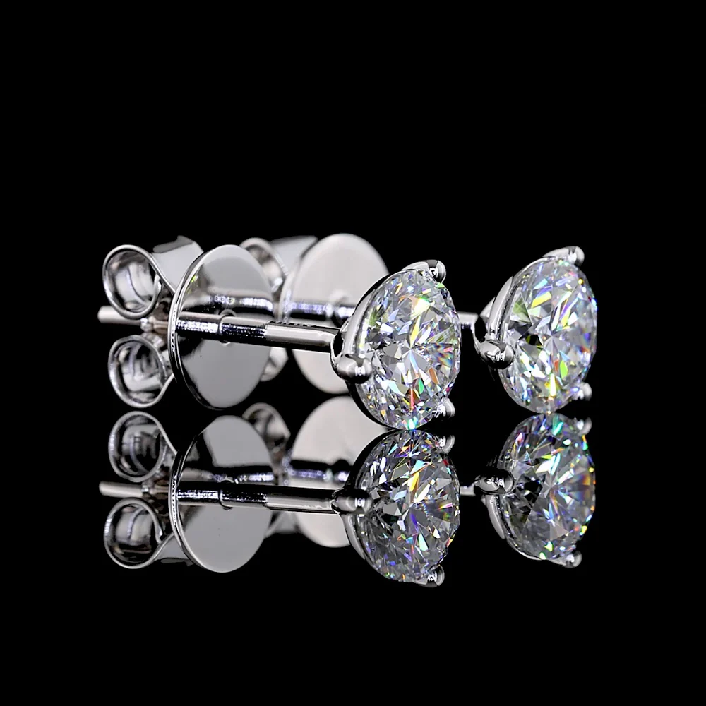 14K White Gold Round Brilliant Lab Diamond Martini Stud Earrings - 0.99 Carats Total Diamond Weight, D VS1 - Covaloro Fine Jewelry - Image 3