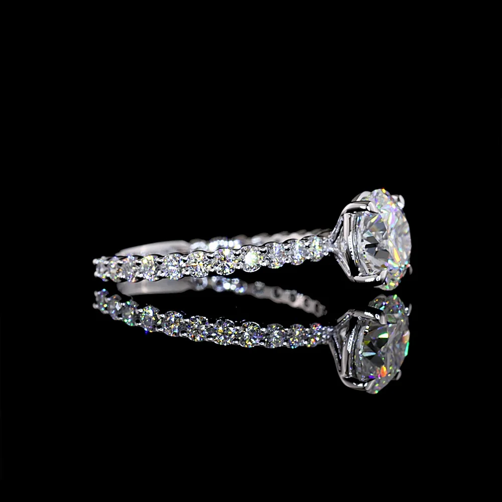 14K White Gold Round Brilliant Lab Diamond Solitaire Shank Ring with Accent Stones - 2.67 Carats Total Diamond Weight, F VVS2 Center IGI Certified - Covaloro Fine Jewelry - Image 2
