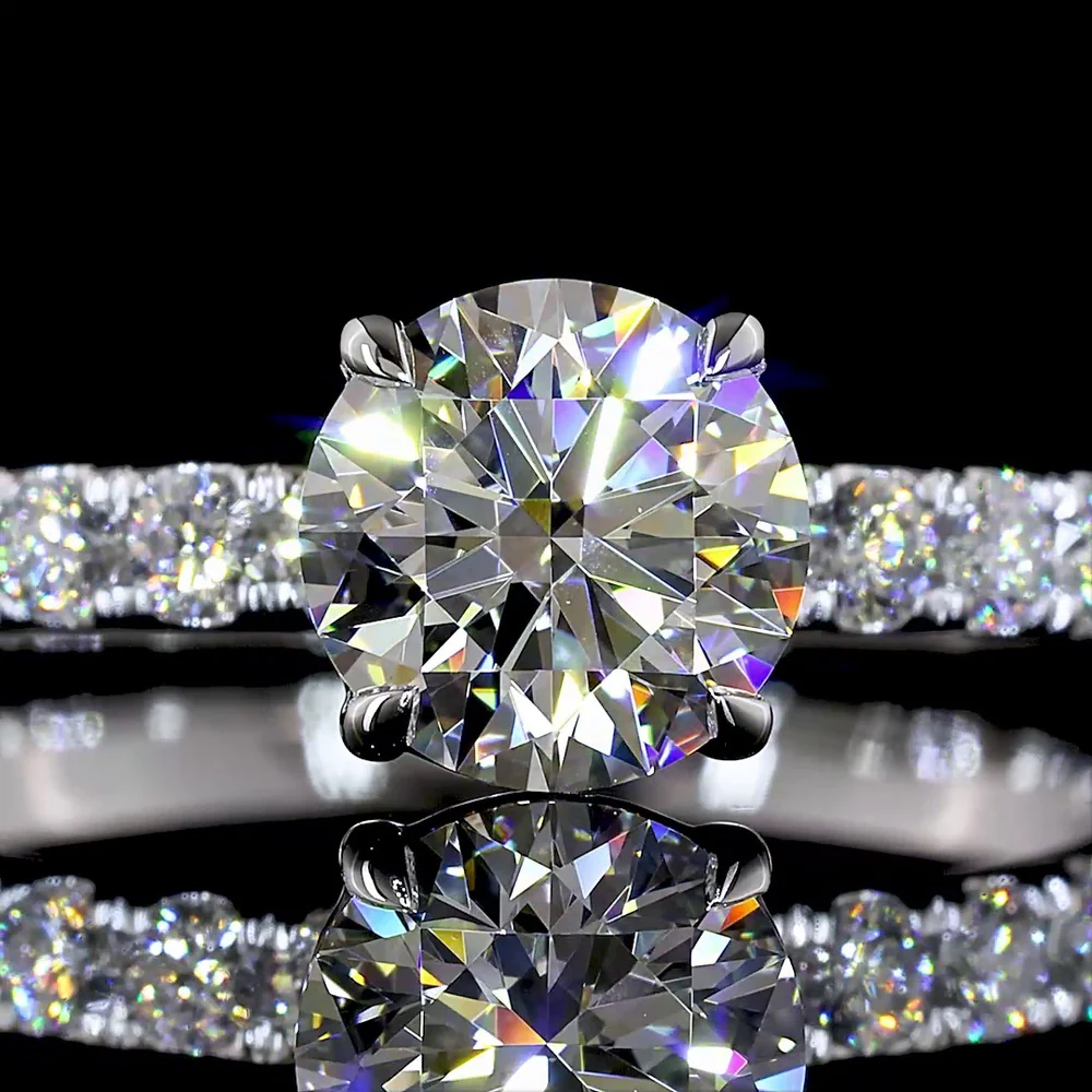 14K White Gold Round Brilliant Solitaire Diamond Shank Ring with 1.01 Carat D VVS1 Center Stone and 0.42 Carat Accent Diamonds - 1.43 Carat Total Diamond Weight - Covaloro Fine Jewelry - Image 2