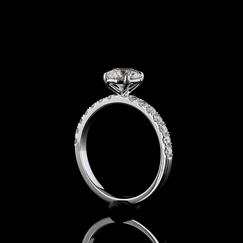 14K White Gold Round Brilliant Solitaire Diamond Shank Ring with 1.01 Carat D VVS1 Center Stone and 0.42 Carat Accent Diamonds - 1.43 Carat Total Diamond Weight - Covaloro Fine Jewelry - Image 3