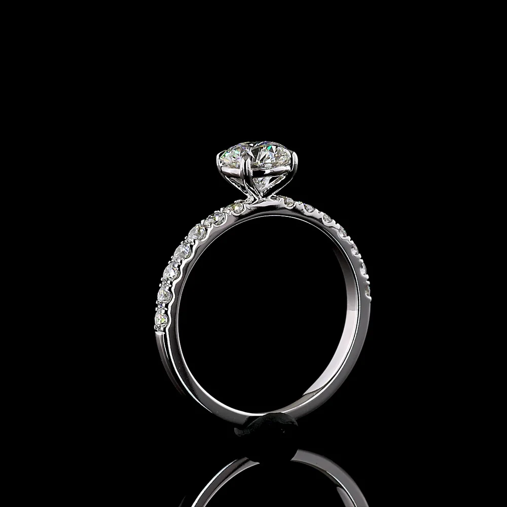 14K White Gold Round Brilliant Solitaire Diamond Shank Ring with 1.01 Carat D VVS1 Center Stone and 0.42 Carat Accent Diamonds - 1.43 Carat Total Diamond Weight - Covaloro Fine Jewelry - Image 4