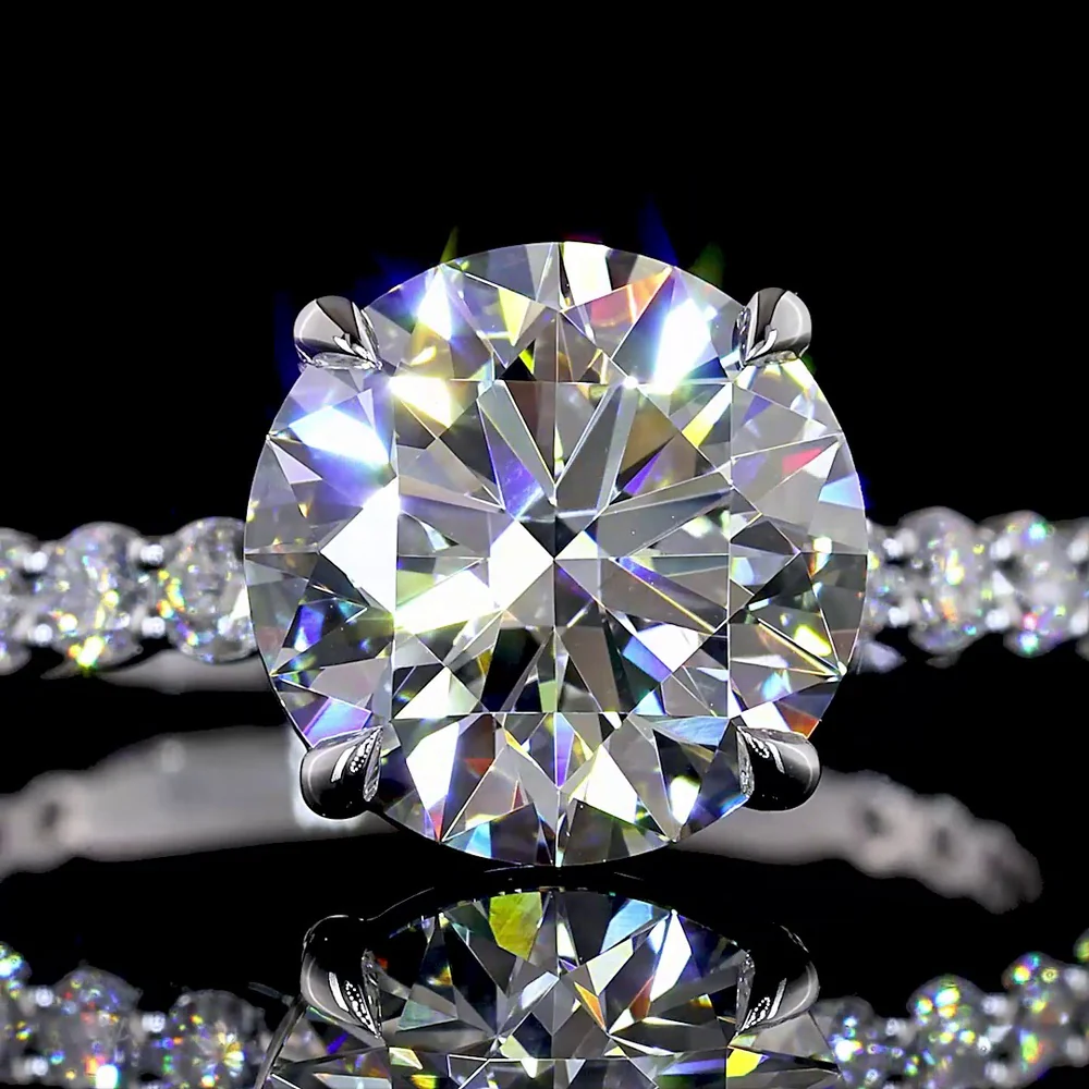 14K White Gold Round Brilliant Solitaire Engagement Ring with Diamond Shank - 2.56 Carat Center E VVS2 Lab Diamond, Total 3.22 Carats - Covaloro Fine Jewelry - Image 2