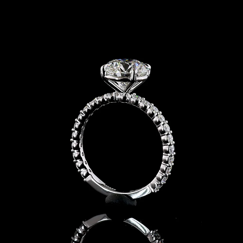 14K White Gold Round Brilliant Solitaire Engagement Ring with Diamond Shank - 2.56 Carat Center E VVS2 Lab Diamond, Total 3.22 Carats - Covaloro Fine Jewelry - Image 3