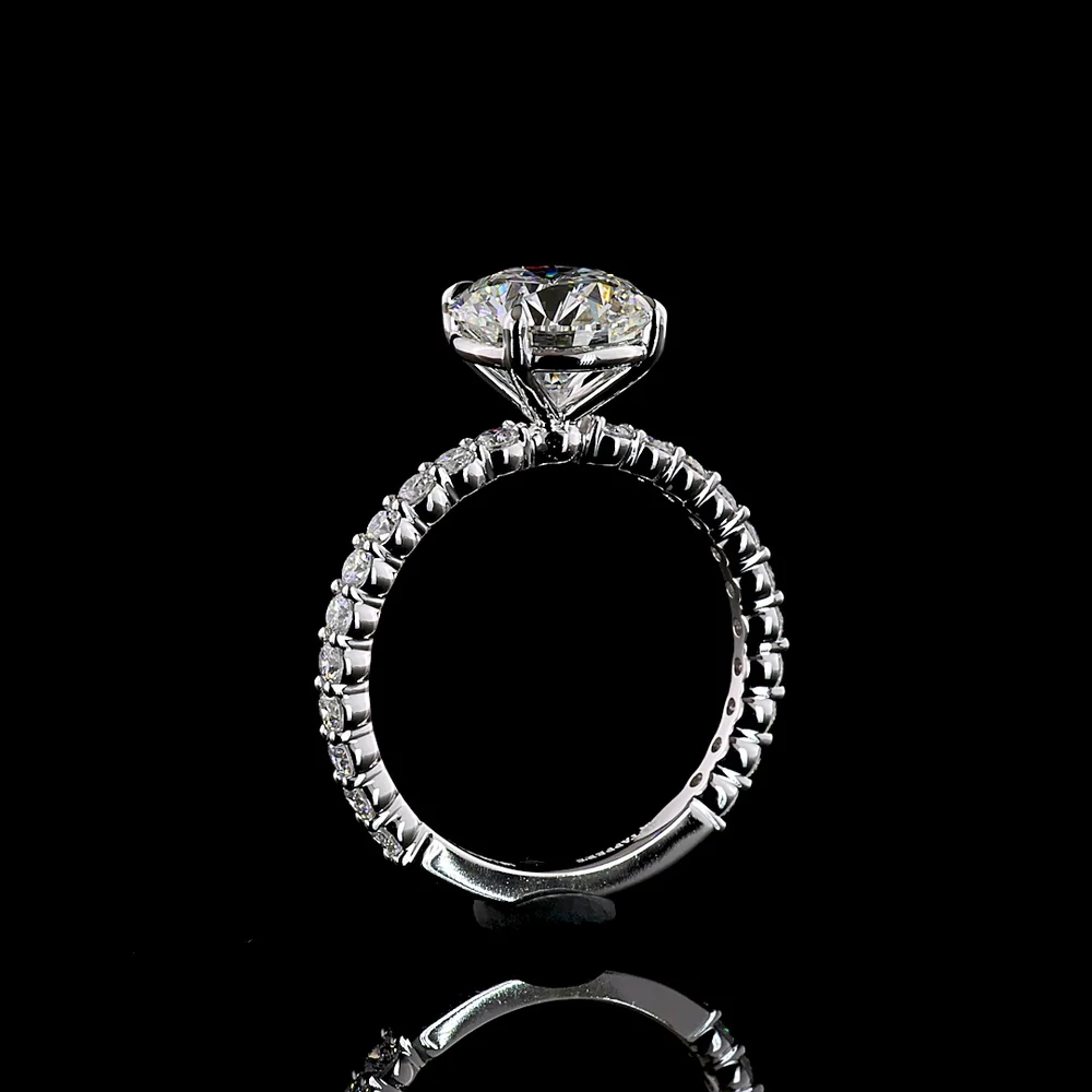14K White Gold Round Brilliant Solitaire Engagement Ring with Diamond Shank - 2.56 Carat Center E VVS2 Lab Diamond, Total 3.22 Carats - Covaloro Fine Jewelry - Image 4
