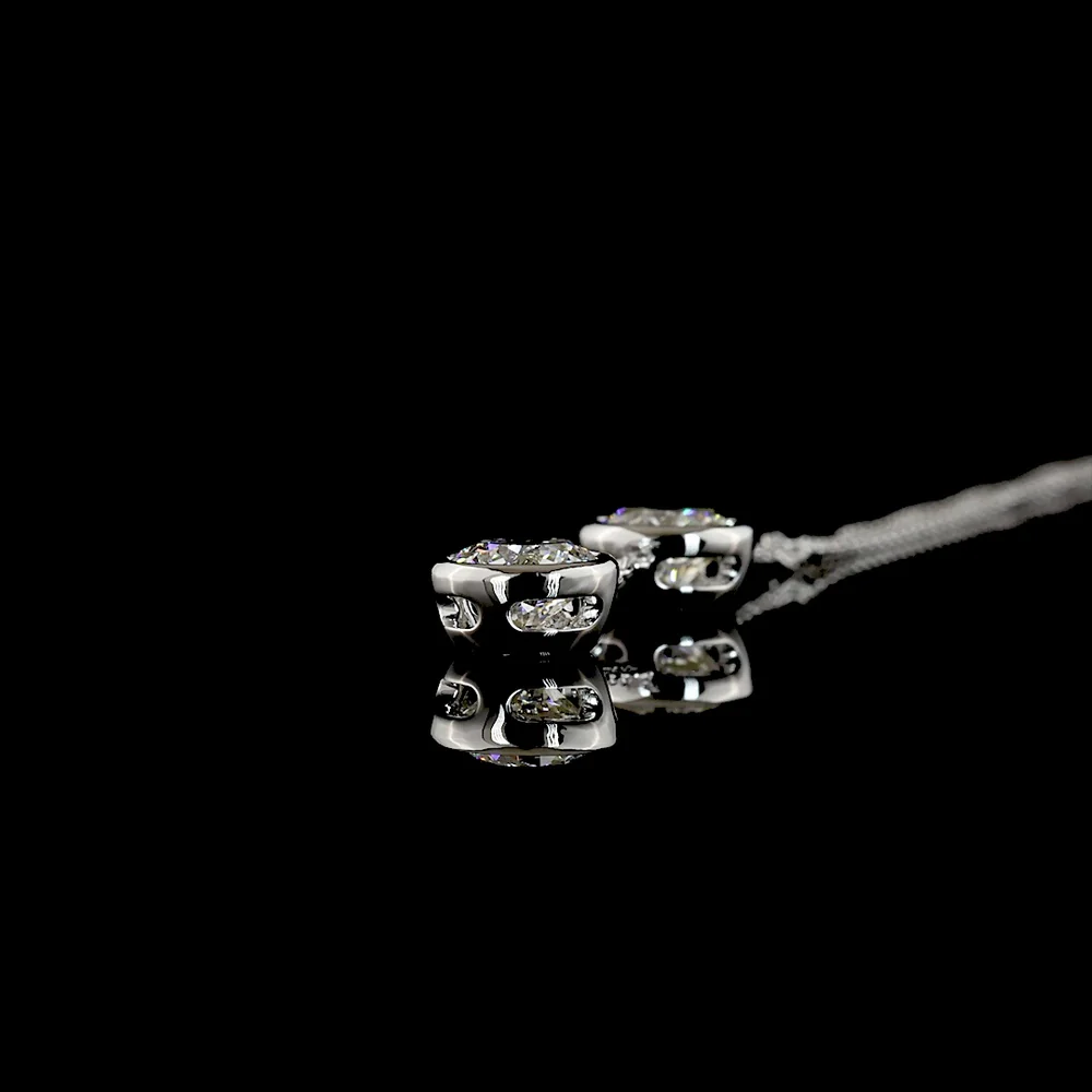 14K White Gold Round Brilliant Two-Stone Lariat Pendant with Bezel Set Lab Diamonds - 2.04 Carats Total Diamond Weight - Covaloro Fine Jewelry - Image 3