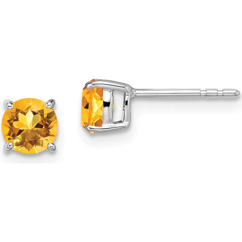14K White Gold Round Citrine Stud Earrings - 0.47 Carat Total Citrine Weight by Monteluci Fine Jewelry