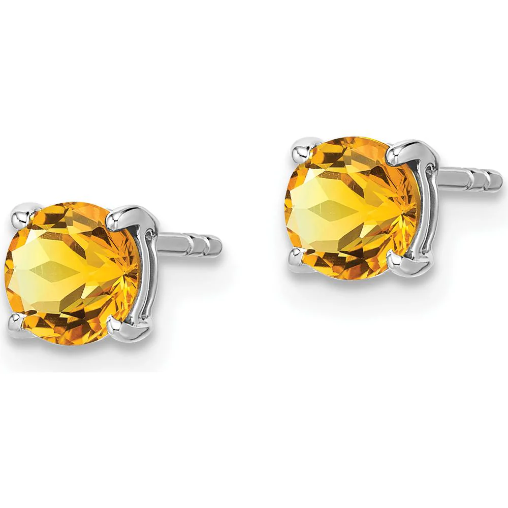 14K White Gold Round Citrine Stud Earrings - 0.47 Carat Total Citrine Weight by Monteluci Fine Jewelry - Image 2
