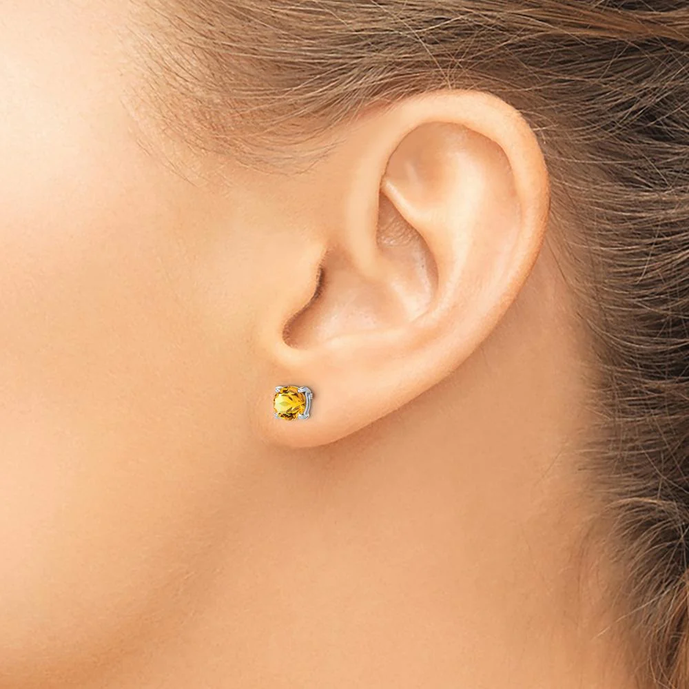 14K White Gold Round Citrine Stud Earrings - 0.47 Carat Total Citrine Weight by Monteluci Fine Jewelry - Image 3