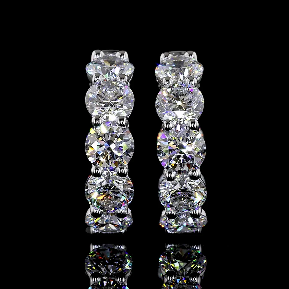 14K White Gold Round Cut Lab Diamond Huggie Earrings with Prong Setting - 3.14 Carat Total Diamond Weight - Covaloro Fine Jewelry - Image 2
