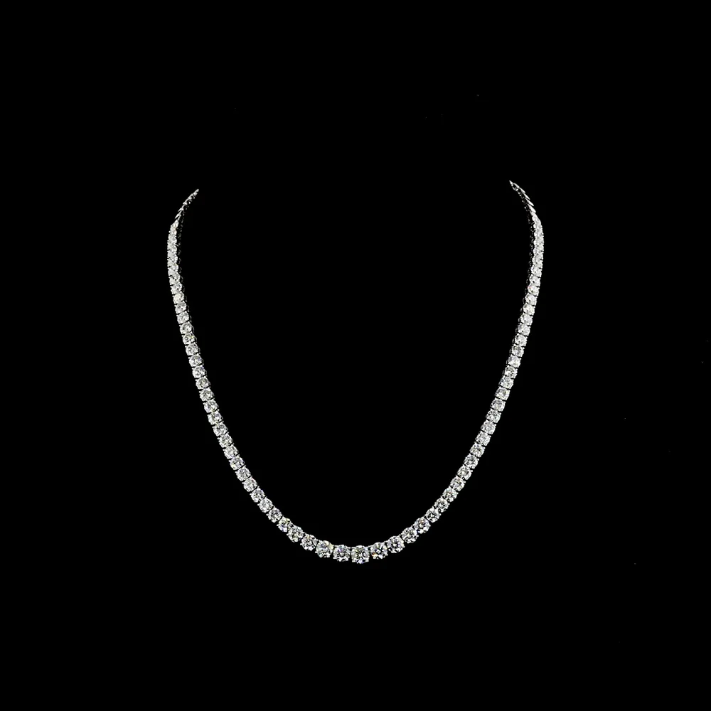 14K White Gold Round Cut Lab Diamond Riviera Necklace - 15.29 Carat Total Weight (E-F Color, VS Clarity, 138 Stones) - Covaloro Fine Jewelry