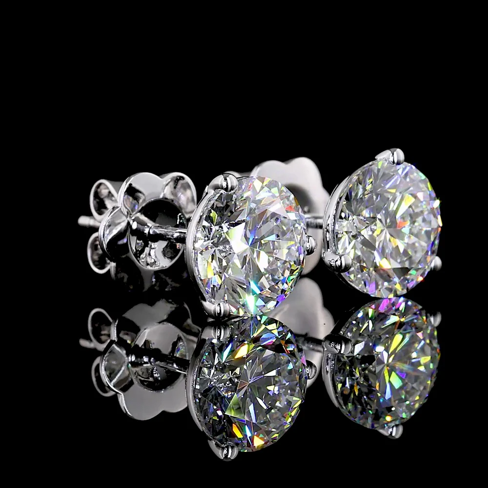 14K White Gold Round Cut Martini Set Lab Diamond Stud Earrings - 3.02 Carats Total Diamond Weight - Covaloro Fine Jewelry