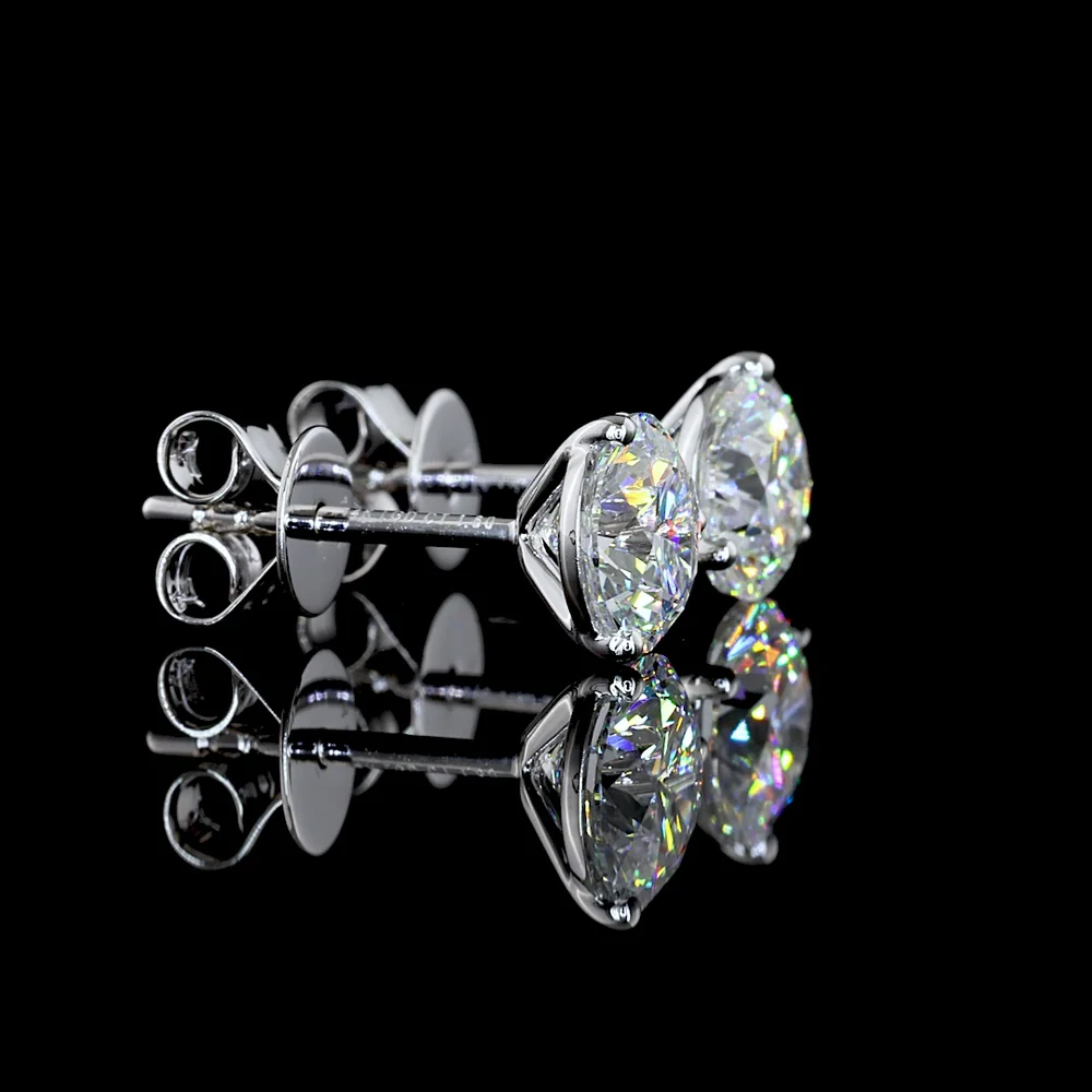 14K White Gold Round Cut Martini Stud Earrings with Lab Grown D VS1 Diamonds - 1.82 Carat Total Weight - Covaloro Fine Jewelry - Image 3