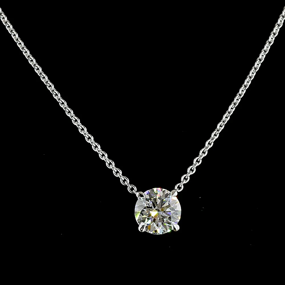 14K White Gold Round-Cut Solitaire Pendant with 3.03 Carat Lab Diamond - E-F Color, VVS2 Clarity, Four-Prong Setting - Covaloro Fine Jewelry
