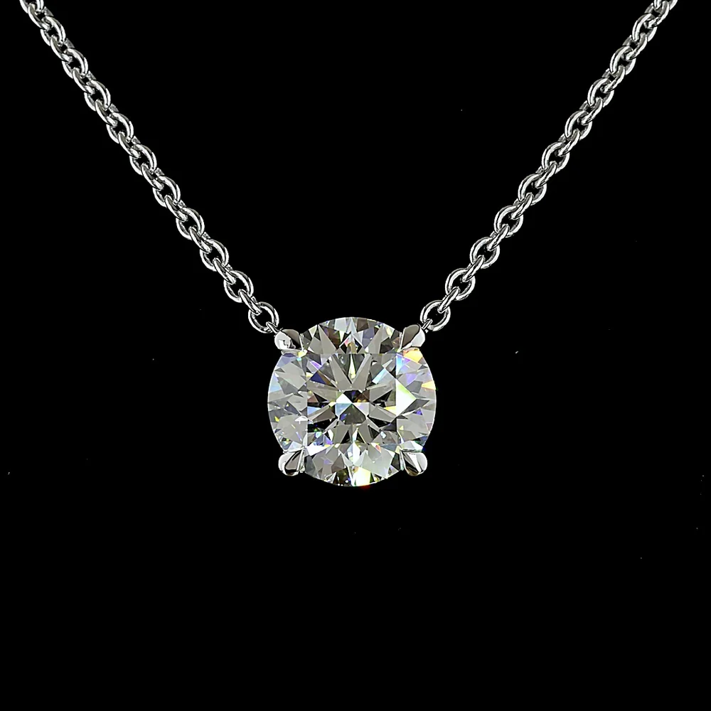 14K White Gold Round-Cut Solitaire Pendant with 3.03 Carat Lab Diamond - E-F Color, VVS2 Clarity, Four-Prong Setting - Covaloro Fine Jewelry - Image 2
