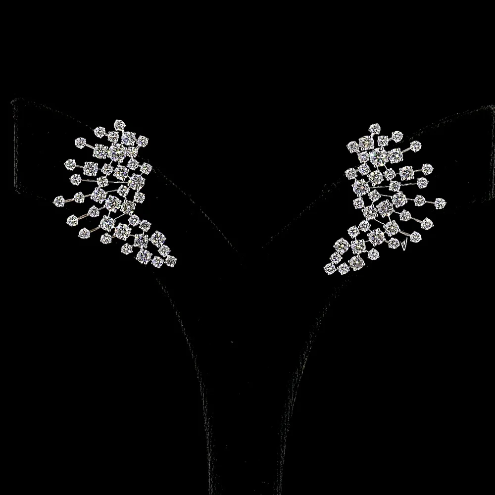 14K White Gold Round Diamond Crawler Earrings with Prong-Set Lab Grown Diamonds - 4.00 Carat Total Weight, E-F Color VS1 Clarity - Covaloro Fine Jewelry