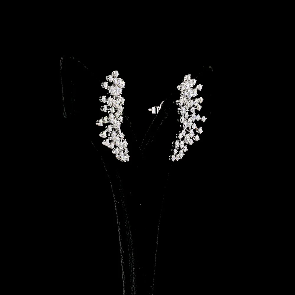 14K White Gold Round Diamond Crawler Earrings with Prong-Set Lab Grown Diamonds - 4.00 Carat Total Weight, E-F Color VS1 Clarity - Covaloro Fine Jewelry - Image 3