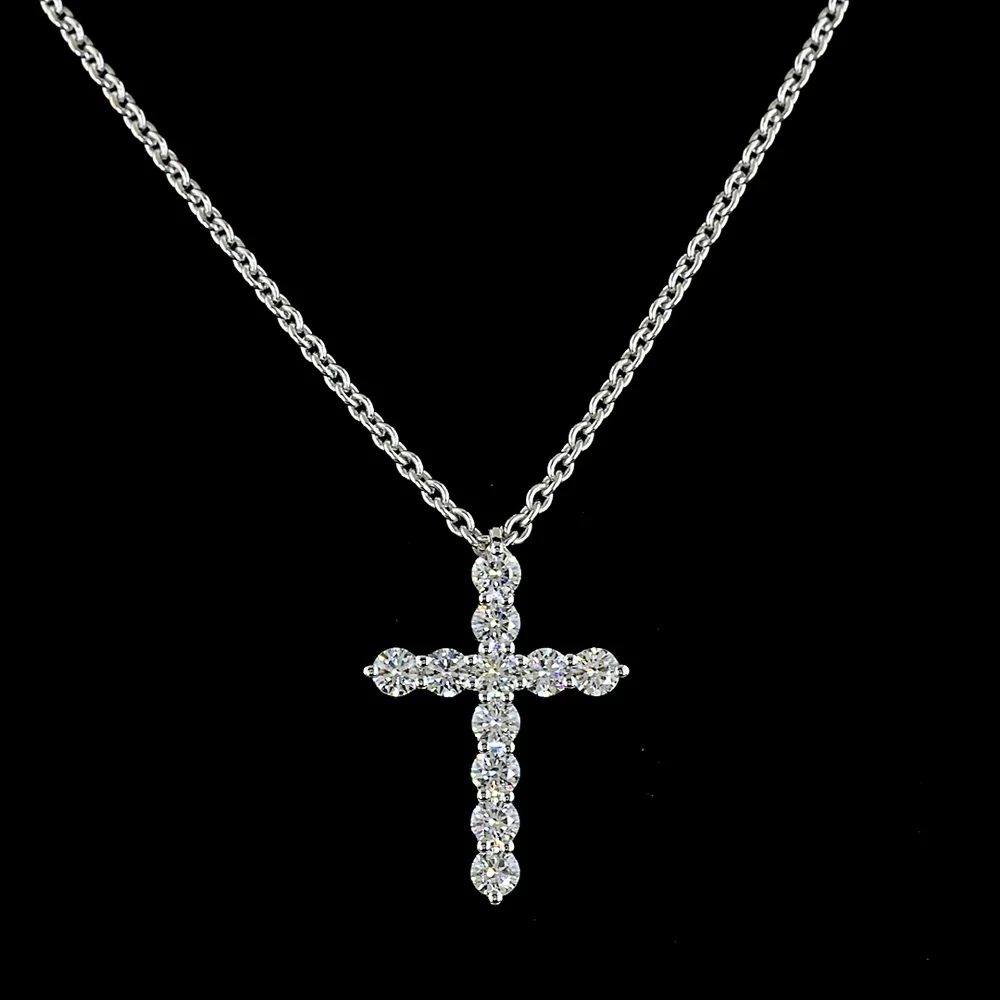 14K White Gold Round Diamond Cross Pendant with 11 Brilliant Cut Lab Grown Diamonds - 0.94 Carat Total Weight - Covaloro Fine Jewelry