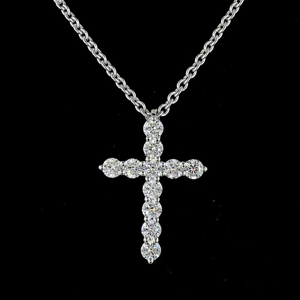 14K White Gold Round Diamond Cross Pendant with 11 Brilliant Cut Lab Grown Diamonds - 0.94 Carat Total Weight - Covaloro Fine Jewelry - Image 2
