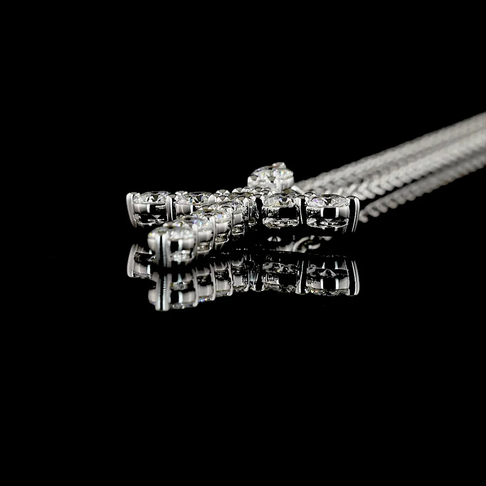 14K White Gold Round Diamond Cross Pendant with 11 Brilliant Cut Lab Grown Diamonds - 0.94 Carat Total Weight - Covaloro Fine Jewelry - Image 3