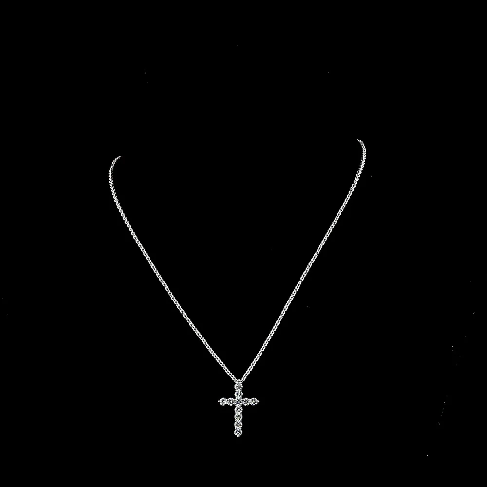 14K White Gold Round Diamond Cross Pendant with 11 Brilliant Cut Lab Grown Diamonds - 0.94 Carat Total Weight - Covaloro Fine Jewelry - Image 4